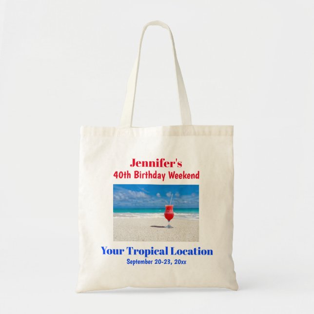 Tote Bag Fête d'anniversaire Filles Tropical Beach Week-end (Devant)
