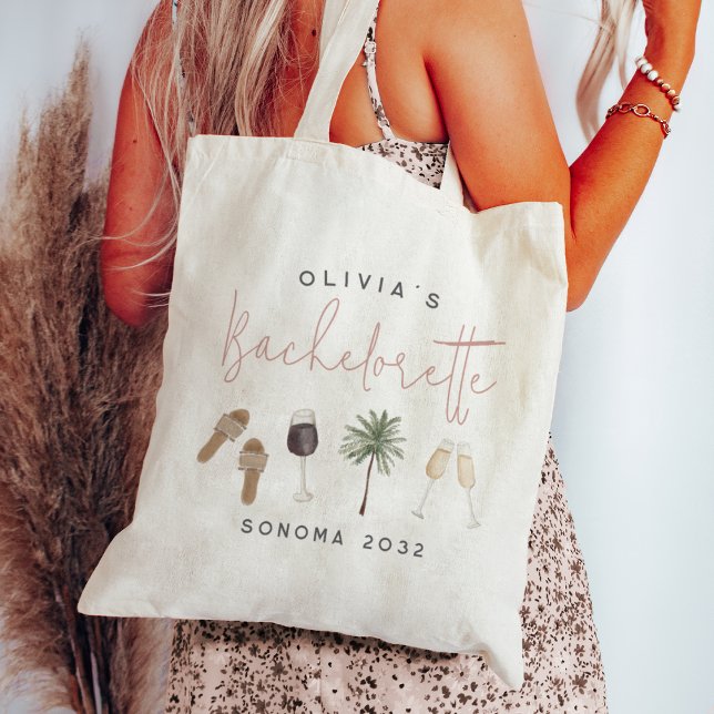 Tote Bag Fête de Bachelorette Personnalisée au Pays du Vin (Créateur téléchargé)