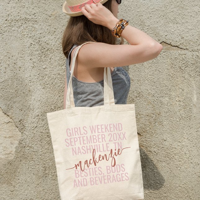 Tote Bag Fête de Bachelorette rose moderne filles Getaway (Créateur téléchargé)