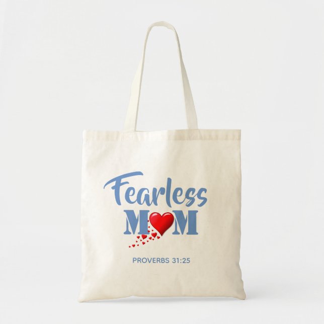Tote Bag FÊTE DE LA MÈRE Fearless Maman Coeurs Bleu (Devant)