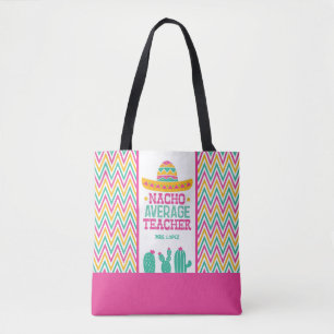 Tote Bag Fête de l'enseignant moyen Chevron Cactus Funny Na