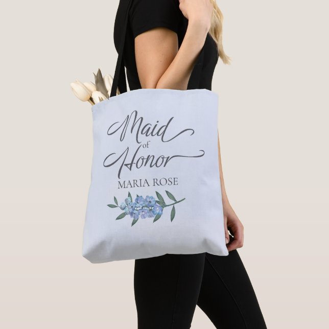 Tote Bag Fête De Mariage Bleu Floral Maid D'Honneur Personn (De près)
