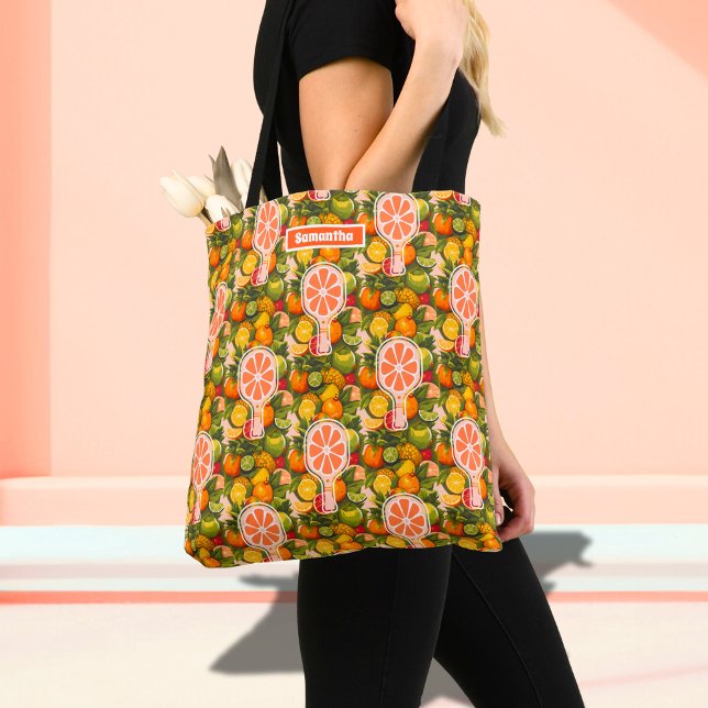Tote Bag Fête de Mariage Retro Tropical Citron Pickleball (Créateur téléchargé)