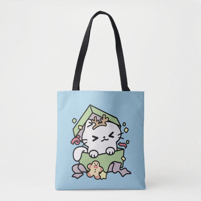 Tote Bag Fête de Noël avec Purr-ty Time Cat (Devant)