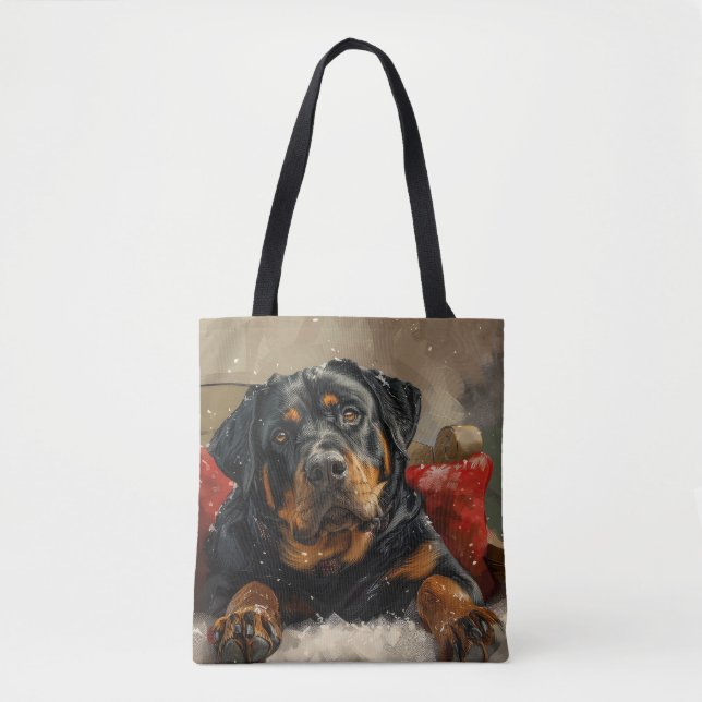 Tote Bag Fête de Noël de chien Rottweiler (Devant)