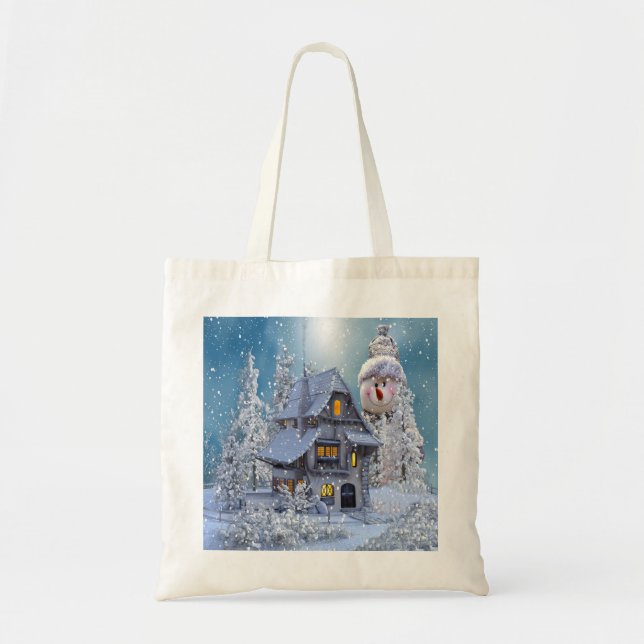 Tote Bag Fête de Noël Hiver Blanc Snowman Bleu Russe (Devant)
