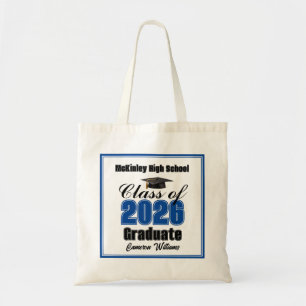 Tote Bag Fête de remise des diplômes personnalisée bleue de