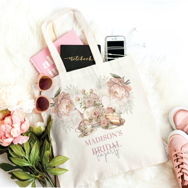 Tote Bag Fête de thé élégante et personnalisée pour mariage (Créateur téléchargé)