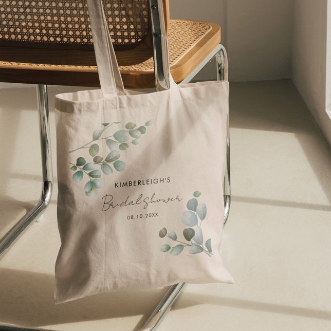 Tote Bag Fête des mariées de script Eucalyptus Greenery (Eucalyptus Greenery Foliage Script Bridal Shower Keepsake Tote Bag)