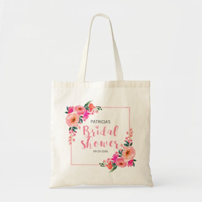 Tote Bag Fête des mariées Rustique rose Floral Aquarelle (Devant)