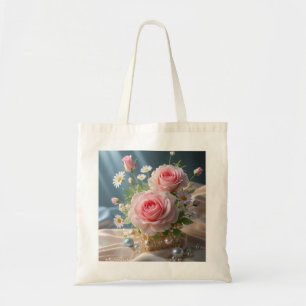 Tote Bag Fête des mères Délicat roses roses et marguerites 