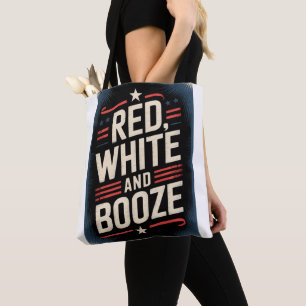 Tote Bag Fête du 4 juillet Booze Rouge Blanc et Booze