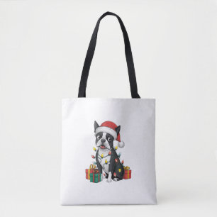 Tote Bag Feu de Noël Santa Hat Boston Terrier Chien Noël