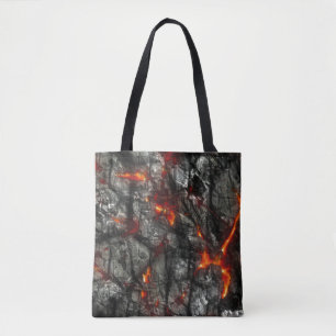 Tote Bag Feu rouge, pierre noire fantastique texture abstra