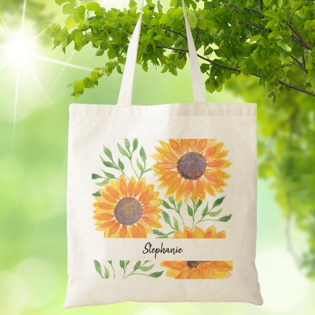 Tote Bag Feuillage de tournesol jaune personnalisé (Créateur téléchargé)