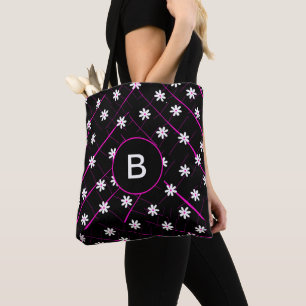 Tote Bag feuille de banane noire tropicale et fleurs botani