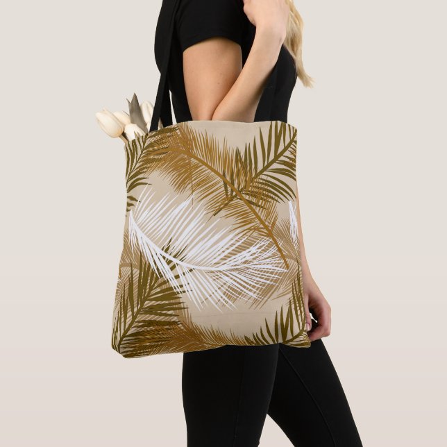 Tote Bag Feuille de palme, Brown foncé, tan et beige (De près)