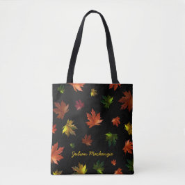 Tote Bag Feuille d'érable canadienne rustique en noir