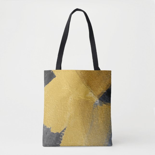 Tote Bag Feuille d'or, conception noire abstraite (Devant)