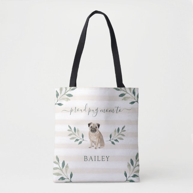 Tote Bag Feuille et rayures botaniques fiers de la maman | (Devant)