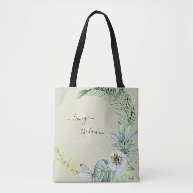Tote Bag Feuille Tropicale Beige Vivre le Rêve (Devant)