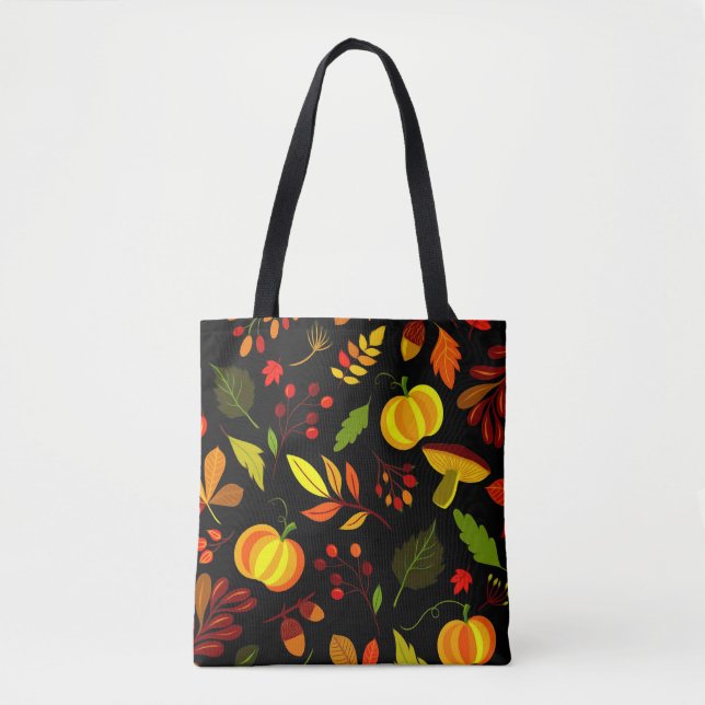 Tote Bag Feuilles automnales et Citrouille élégant (Devant)