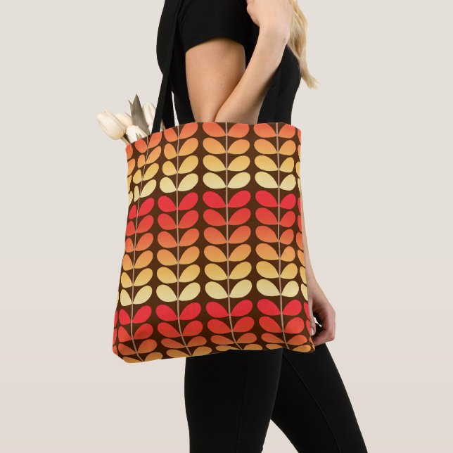 Tote Bag Feuilles danois du milieu du siècle, Brown, orange (De près)