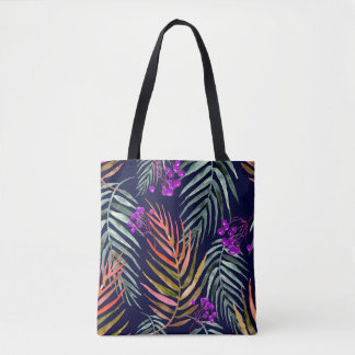 Tote Bag Feuilles d'aquarelle tropicale, éclaboussure abstr