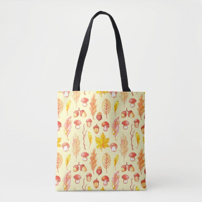 Tote Bag Feuilles d'automne : aquarelle papier peint rétro (Devant)
