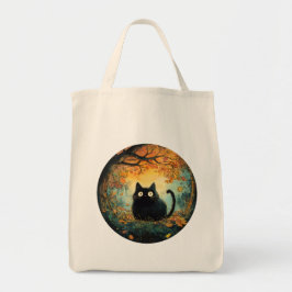 Tote Bag Feuilles d'automne douillette chute noir chat dans
