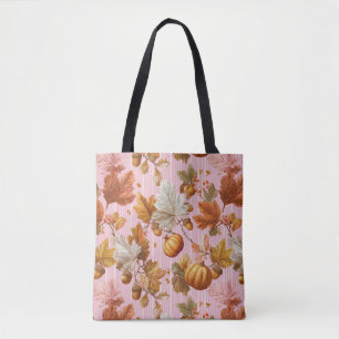Tote Bag Feuilles d'automne et Citrouilles Motif sans coutu
