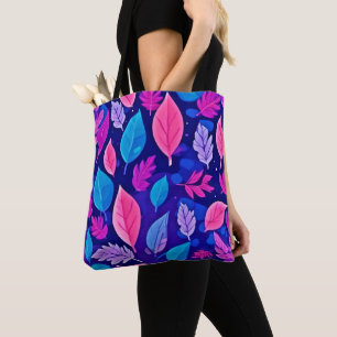 Tote Bag Feuilles de dessin animé Whimsical : violet et ros