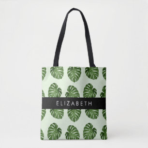 Tote Bag Feuilles de palme, Motif tropical, Votre nom
