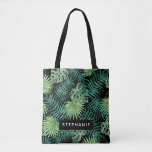 Tote Bag Feuilles de Palmier Tropical sur Personnalisé Noir