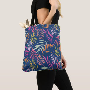 Tote Bag Feuilles de palmier tropicales jaune rose orange