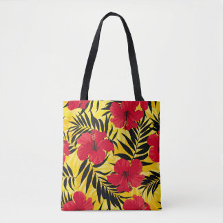 Tote Bag Feuilles de palmiers à fleurs tropicales, motif vi