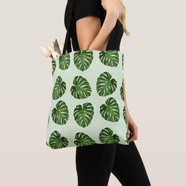 Tote Bag Feuilles de palmiers, Feuilles verts, Motif tropic (De près)