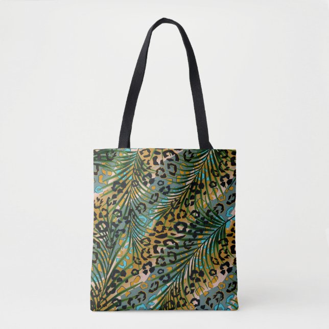 Tote Bag Feuilles de palmiers sur un arrière - plan léopard (Devant)
