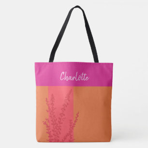 Tote Bag Feuilles De Verdure Rose Et Orange Chaud Personnal