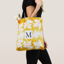 Tote Bag Feuilles d'érable et monogramme de lavage à l'aqua