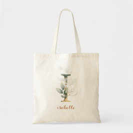 Tote Bag Feuilles d'or vert feuillage Lettre personnalisée 