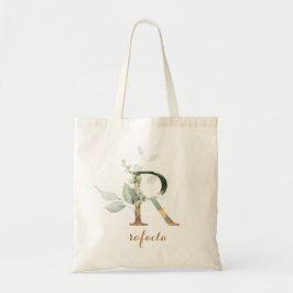 Tote Bag Feuilles d'or vert feuillage Lettre personnalisée 