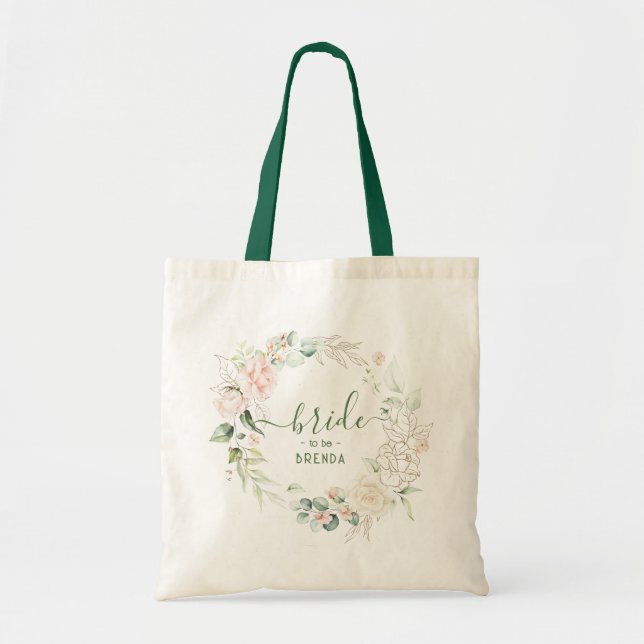Tote Bag Feuilles d'Ucoliptice et roses roses roses (Devant)