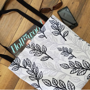 Tote Bag Feuilles noirs et gris