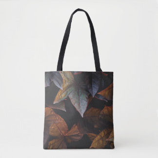 TOTE BAG FEUILLES ROUGE ET VERT SUR ARRIÈRE - PLAN NOIR