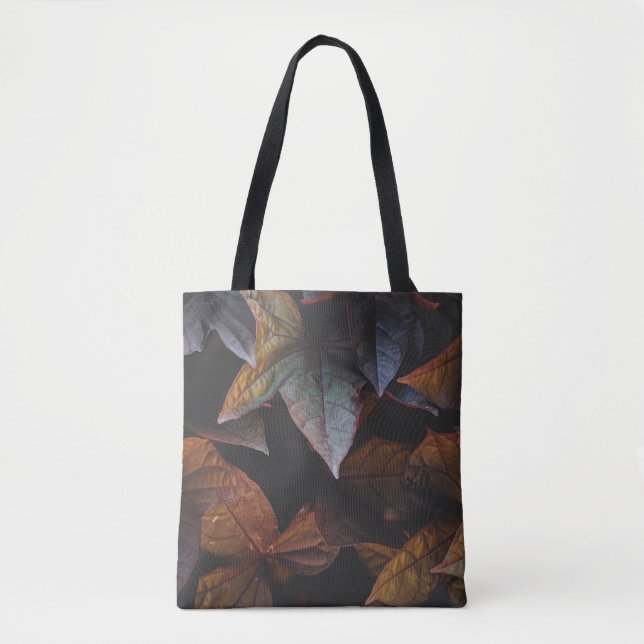 TOTE BAG FEUILLES ROUGE ET VERT SUR ARRIÈRE - PLAN NOIR (Devant)