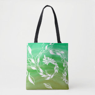 Tote Bag Feuilles tourbillonnants verts et fleurs