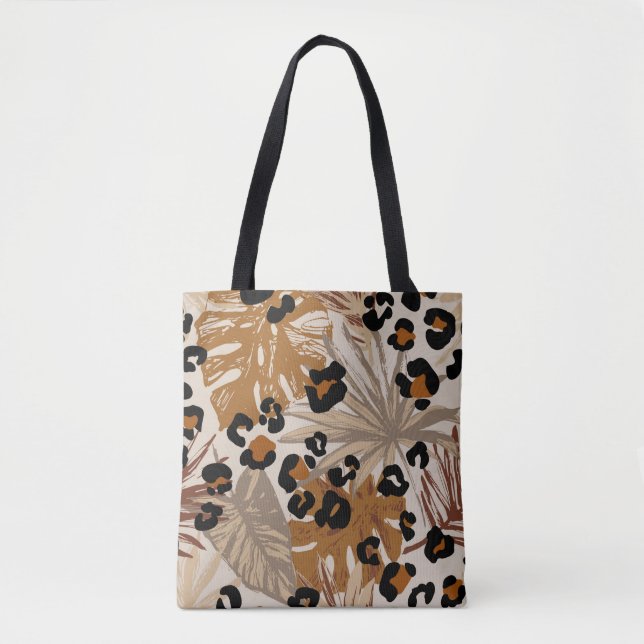 Tote Bag Feuilles tropicaux Abstraits et camoufle léopard g (Devant)