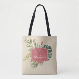 Tote Bag Feuilles tropicaux avec nom et monogramme