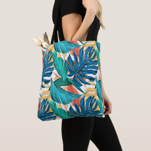 Tote Bag Feuilles tropicaux colorés, design motif exotique,